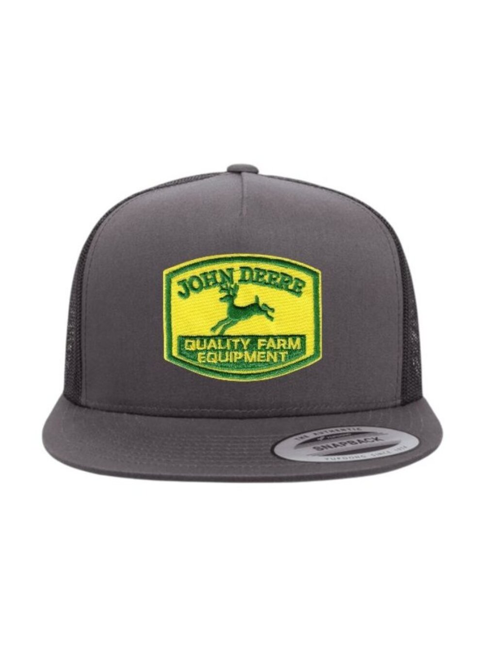 John Deere YP Flat Bill Trucker Hat Mesh Back Snapback Charcoal/black
